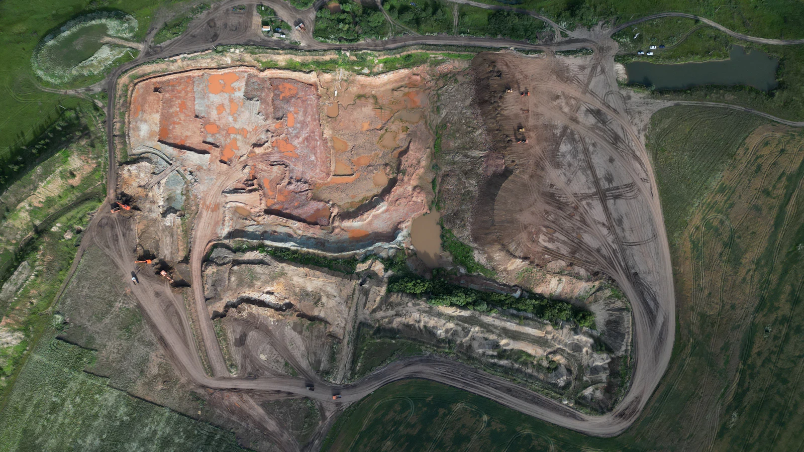 Aerial view of quarry workings and surrounding land
